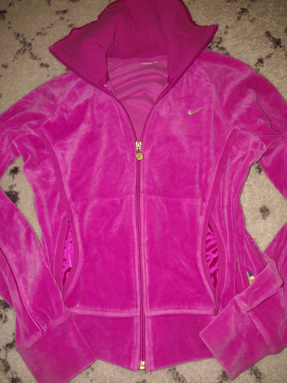 Nike Women's Hot Pink Velour Zip-Up Bomber Jacket